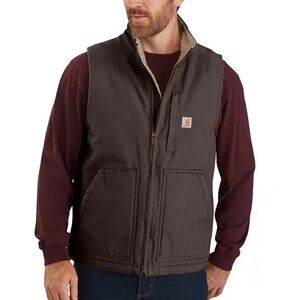 Carhartt Washed Duck Sherpa Lined Mock Neck Vest in Brown 🆕